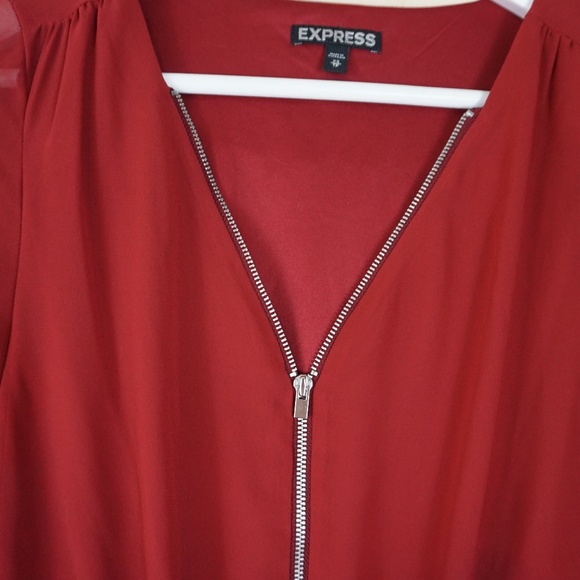 Express Long Sleeve Zip-Front Romper in Red - Picture 4 of 6